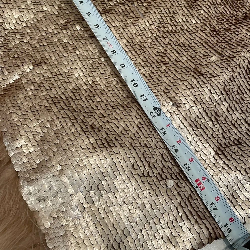 CECE Ostrich feather luxe gold sequin shift dress feather hem STUNNING NWT (10)